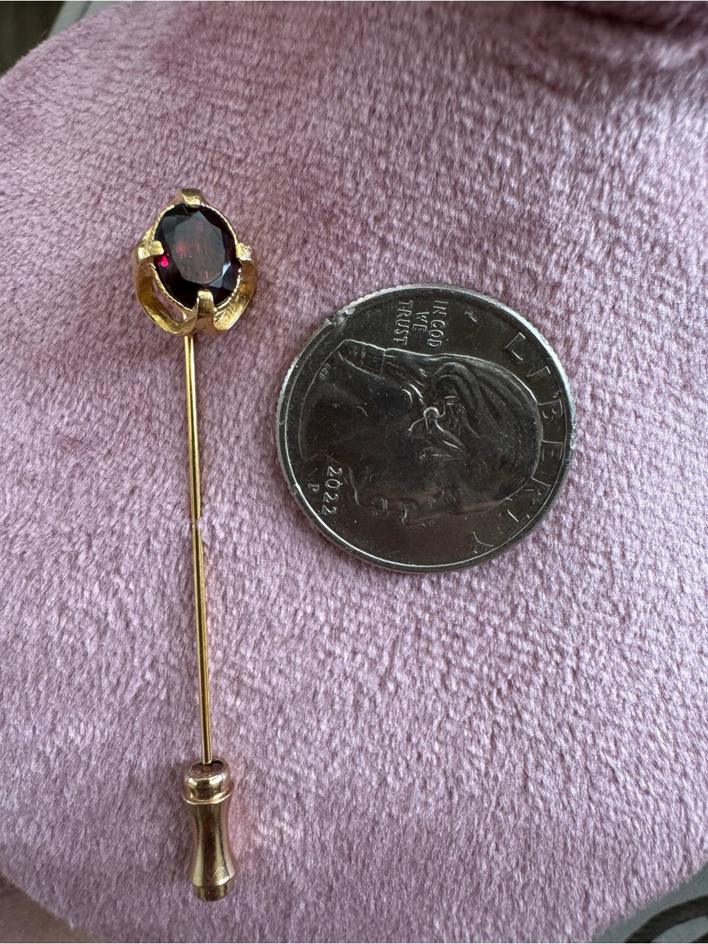 Vintage Gold Tone Red Stone Stick/Hat Pin - Picture 4 of 6